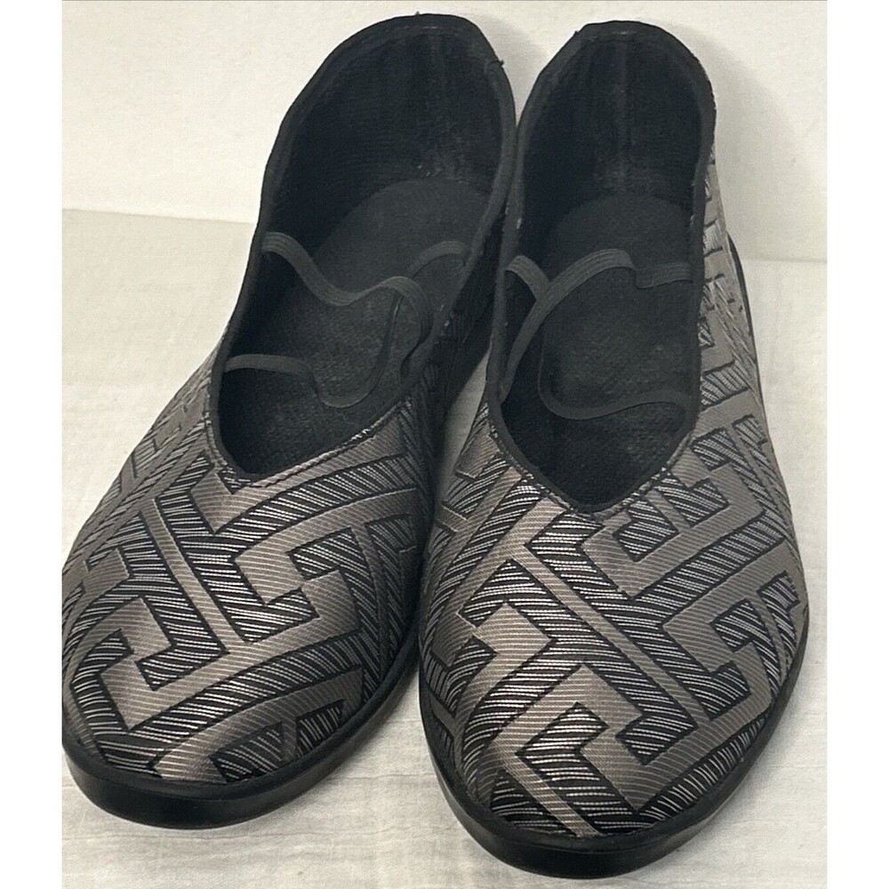APROPOS Anthro Black/Silver Tuxedo Tapestry Ballet Flats Shoes Size 11 Lagenlook - Picture 6 of 8